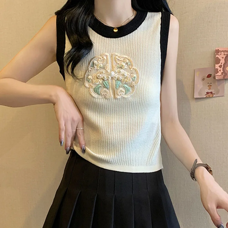 Sueter Feminino Knitted Sweater Women Pullovers New Sleeveless Embroidery Knit Sweater Pullover Women Tops O-Neck Sweaters Q2752
Sueter Feminino Knitted Sweater Women Pullovers New Sleeveless Embroidery Knit Sweater Pullover Women Tops O-Neck Sweaters Q2752