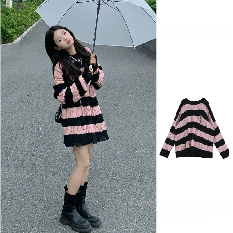 Мягкий розовый полосатый свитер с отверстиями, женская свободная верхняя одежда, весна-осень, новый японский ленивый ретро длинный све, круглый Ne
Мягкий розовый полосатый свитер с отверстиями, женская свободная верхняя одежда, весна-осень, новый японский ленивый ретро длинный све, круглый Ne