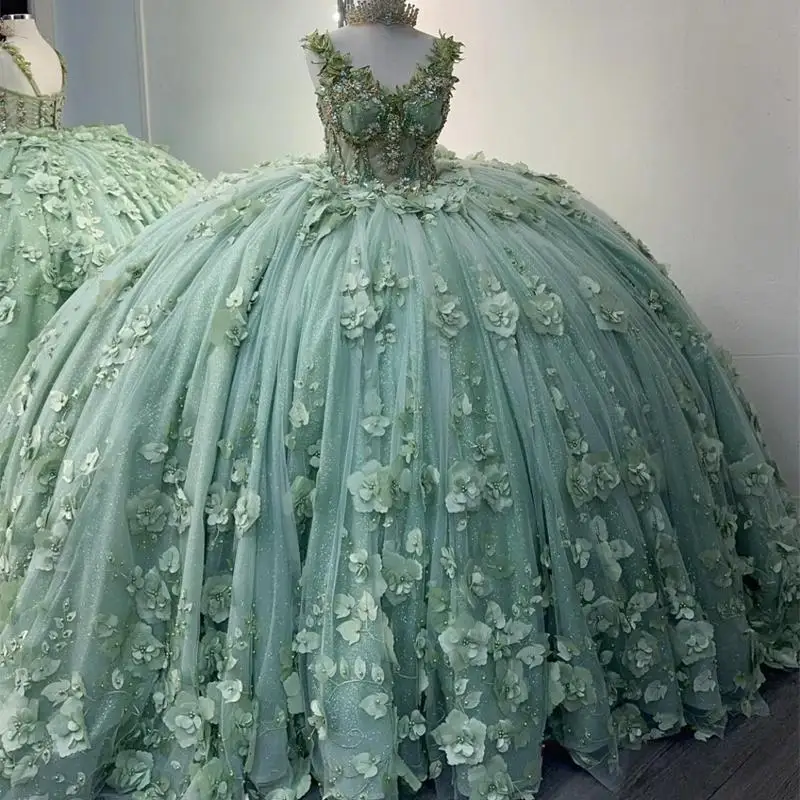 Mint Green Princess Quinceanera Dresses Off Shoulder 3D Floral Beads Tull Ball Gown Coset vestido 15 quinceañera dorado Sweet 16
Mint Green Princess Quinceanera Dresses Off Shoulder 3D Floral Beads Tull Ball Gown Coset vestido 15 quinceañera dorado Sweet 16