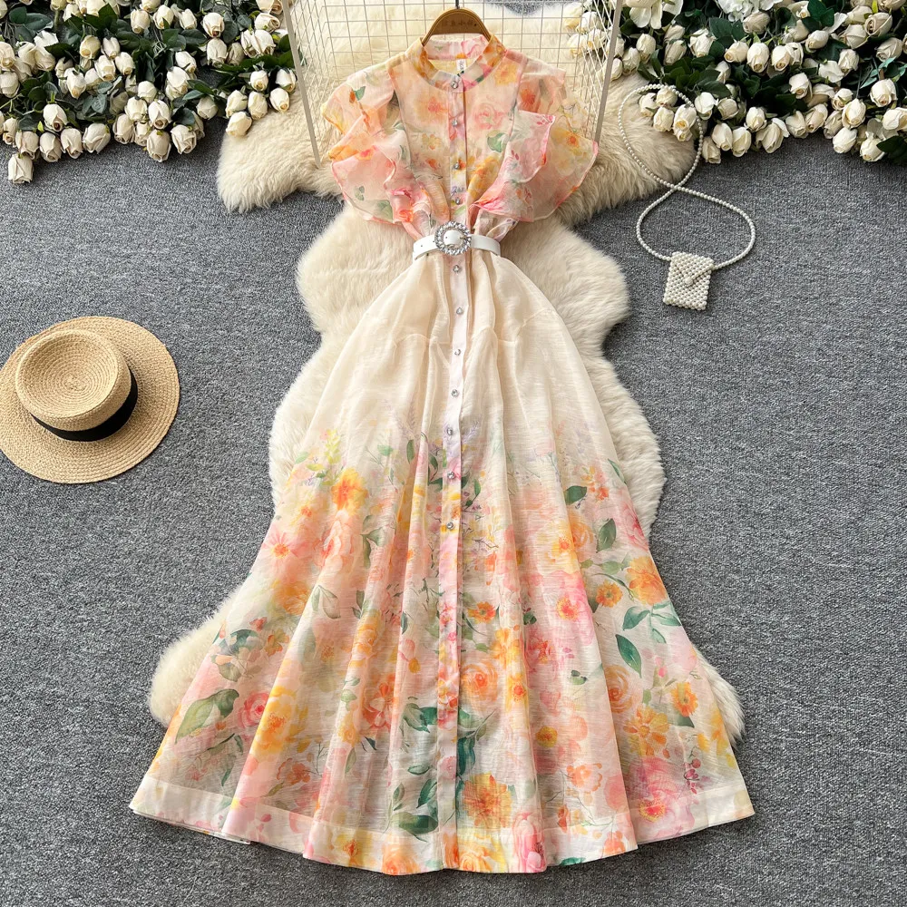 Summer French Countryside Style Printed Sleeveless Dress for Women Fashionable High Waisted Ruffled A-line Party Long Dress S519
Summer French Countryside Style Printed Sleeveless Dress for Women Fashionable High Waisted Ruffled A-line Party Long Dress S519