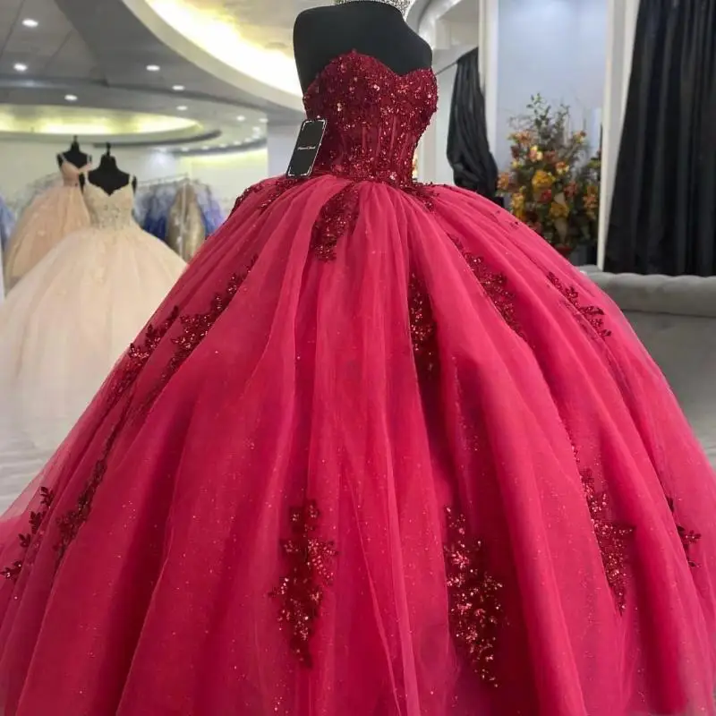 Customized Rose Red Quinceanera Dress Ball Gowns For Mexican Girl Sequined Beads Strapless Birthday Prom Dresses 15 Vestidos
Customized Rose Red Quinceanera Dress Ball Gowns For Mexican Girl Sequined Beads Strapless Birthday Prom Dresses 15 Vestidos