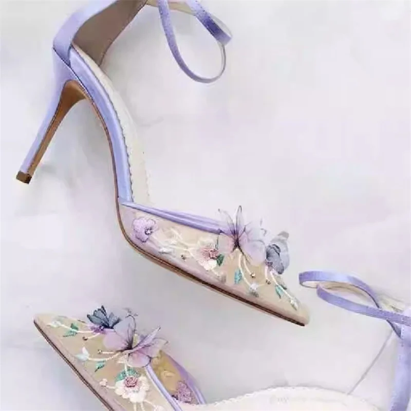 French Wedding Shoes Women's Purple Banquet Dress Stiletto Sandals Butterfly Engraved Mesh Pointed Toe 7cm High-Heeled Sandal
French Wedding Shoes Women's Purple Banquet Dress Stiletto Sandals Butterfly Engraved Mesh Pointed Toe 7cm High-Heeled Sandal