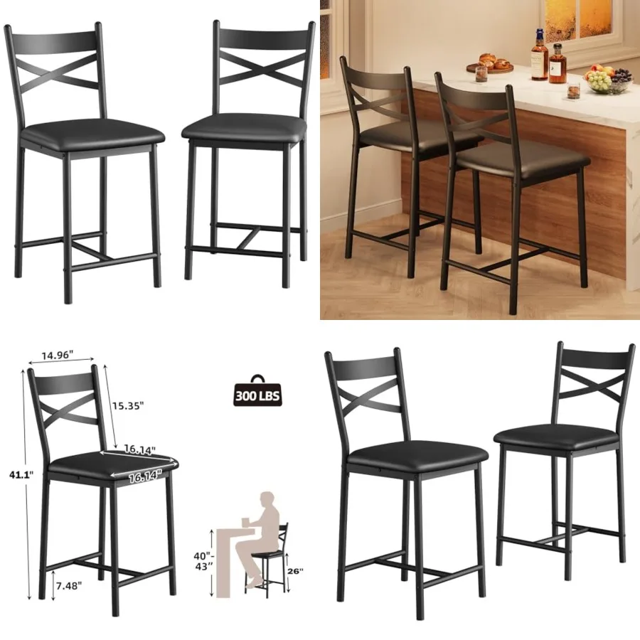 26" Counter Height Bar Stools Set of 2, Upholstered Bar Chairs with Back, Thick Cushion, Modern Counter Height Barstools for Ki
26" Counter Height Bar Stools Set of 2, Upholstered Bar Chairs with Back, Thick Cushion, Modern Counter Height Barstools for Ki