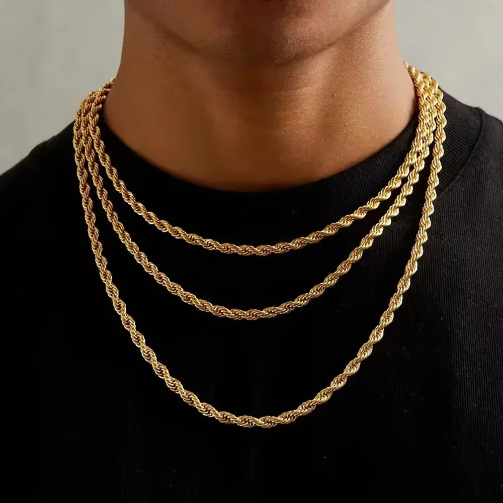 Non Tarnish No Fade Gold Plated Men's Neck Jewelry Silver Stainless Steel Rope Chain Necklace for Men
Non Tarnish No Fade Gold Plated Men's Neck Jewelry Silver Stainless Steel Rope Chain Necklace for Men