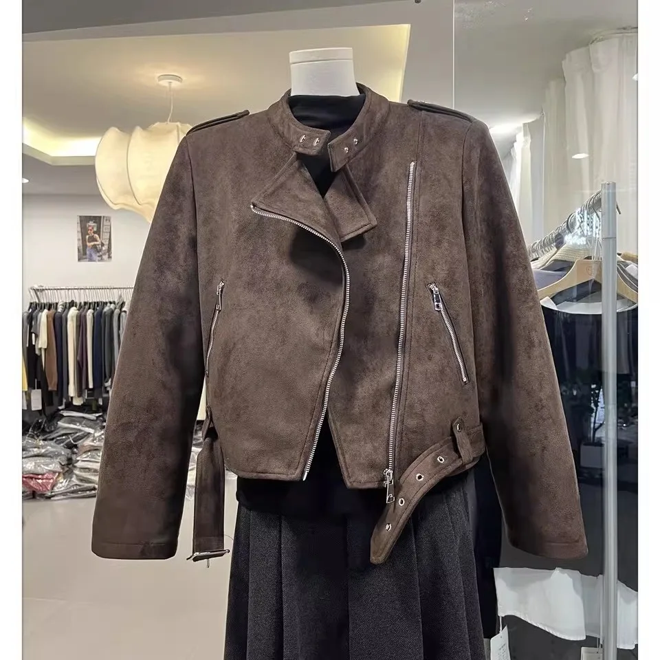 Retro Biker Sle Suede ort Jaet Women's Versatile Collar Flip Design Spring Autumn Faionable Ladies' Outerwear
Retro Biker Sle Suede ort Jaet Women's Versatile Collar Flip Design Spring Autumn Faionable Ladies' Outerwear