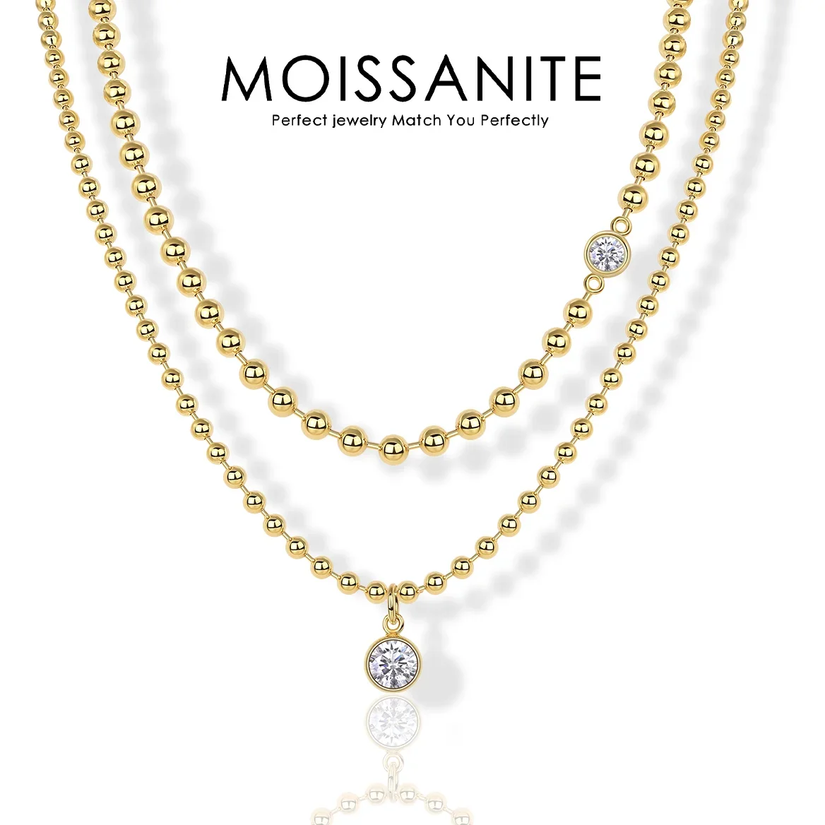 1.5ctw Double Layer Bead Chain Necklace - S925 Sterling Silver Gold-Plated, Delicate Dual Chain Design for Elegant Layered Look
1.5ctw Double Layer Bead Chain Necklace - S925 Sterling Silver Gold-Plated, Delicate Dual Chain Design for Elegant Layered Look