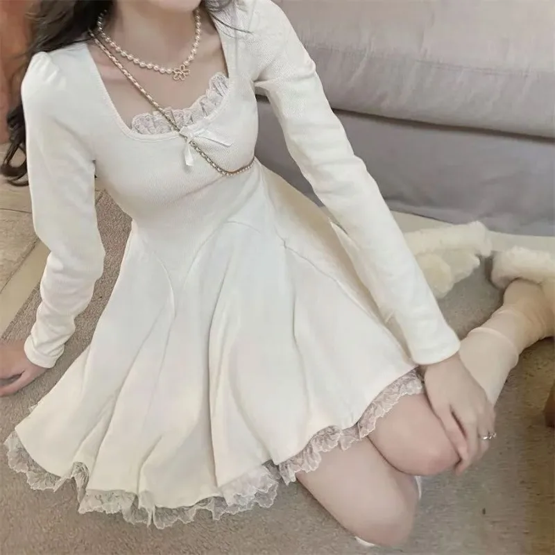 Women Kawaii Lace Mini Dress Korean French Fashion Fairy Short Dresses Y2k Party Evening Knitwear Sweet Robe Female 원피스 Платье
Women Kawaii Lace Mini Dress Korean French Fashion Fairy Short Dresses Y2k Party Evening Knitwear Sweet Robe Female 원피스 Платье