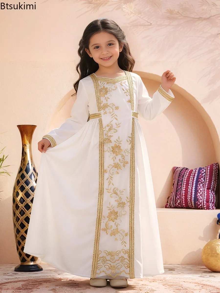 Muslim Elegant Embroidery Robe Girls Long Sleeve Dress Middle East Dubai Casual Party Dresses Turkey Lace Gown Kids Kaftan Abaya
Muslim Elegant Embroidery Robe Girls Long Sleeve Dress Middle East Dubai Casual Party Dresses Turkey Lace Gown Kids Kaftan Abaya