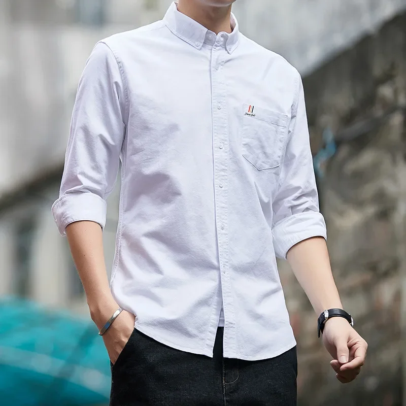 Новые мужские однотонные повседневные рубашки с отложным воротником и длинными рукавами, однобортные топы, простая облегающая рубашка на пуговицах, осенний топ
Новые мужские однотонные повседневные рубашки с отложным воротником и длинными рукавами, однобортные топы, простая облегающая рубашка на пуговицах, осенний топ
