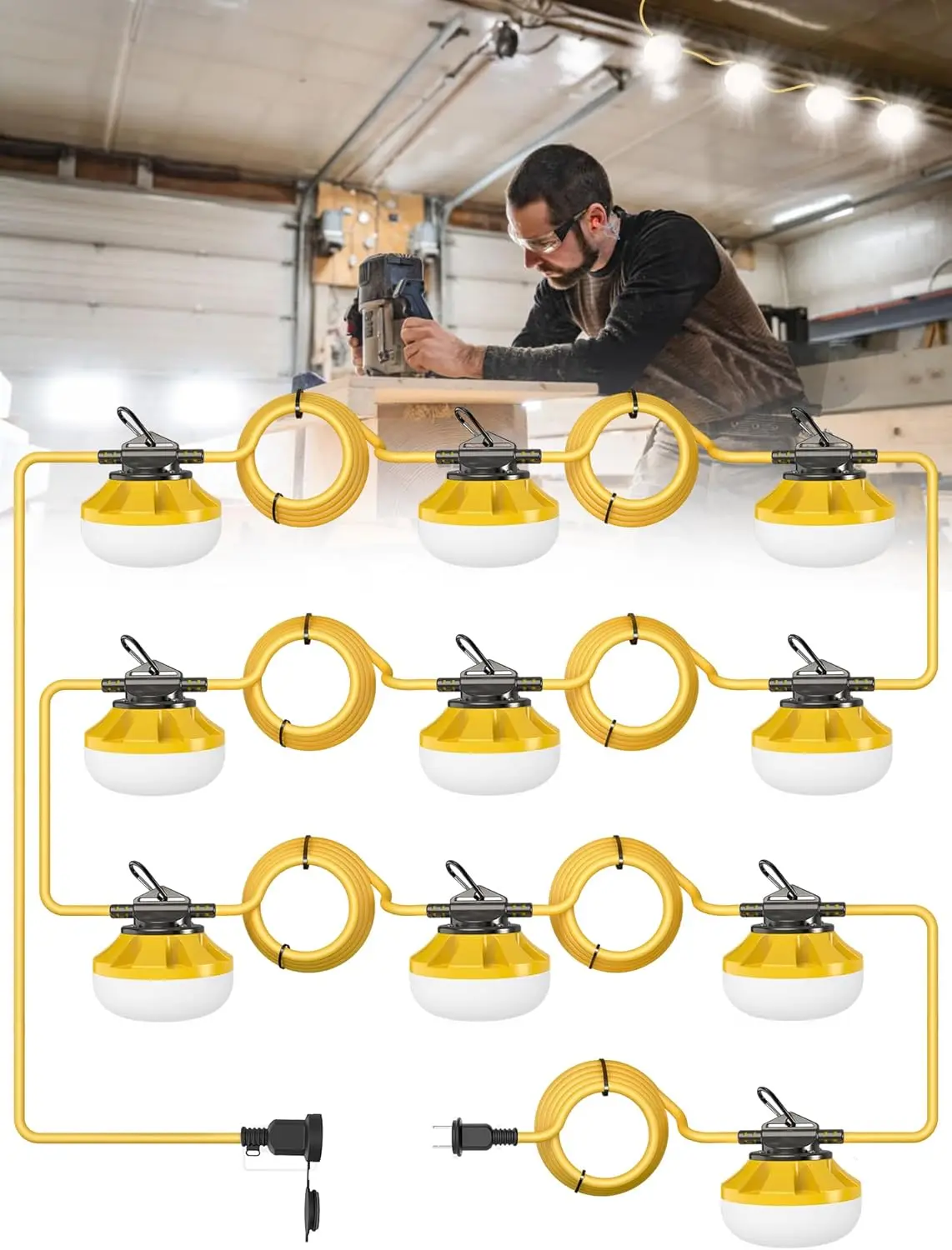 100FT 10 Bulb IP65 Waterproof LED String Lights with Hooks for Job Site, Attic, Crawlspace Lighting
100FT 10 Bulb IP65 Waterproof LED String Lights with Hooks for Job Site, Attic, Crawlspace Lighting