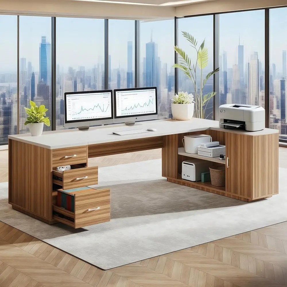 Extra Large L-Shaped Desk with Storage, White and Brown, Ideal for Home or Office
Extra Large L-Shaped Desk with Storage, White and Brown, Ideal for Home or Office