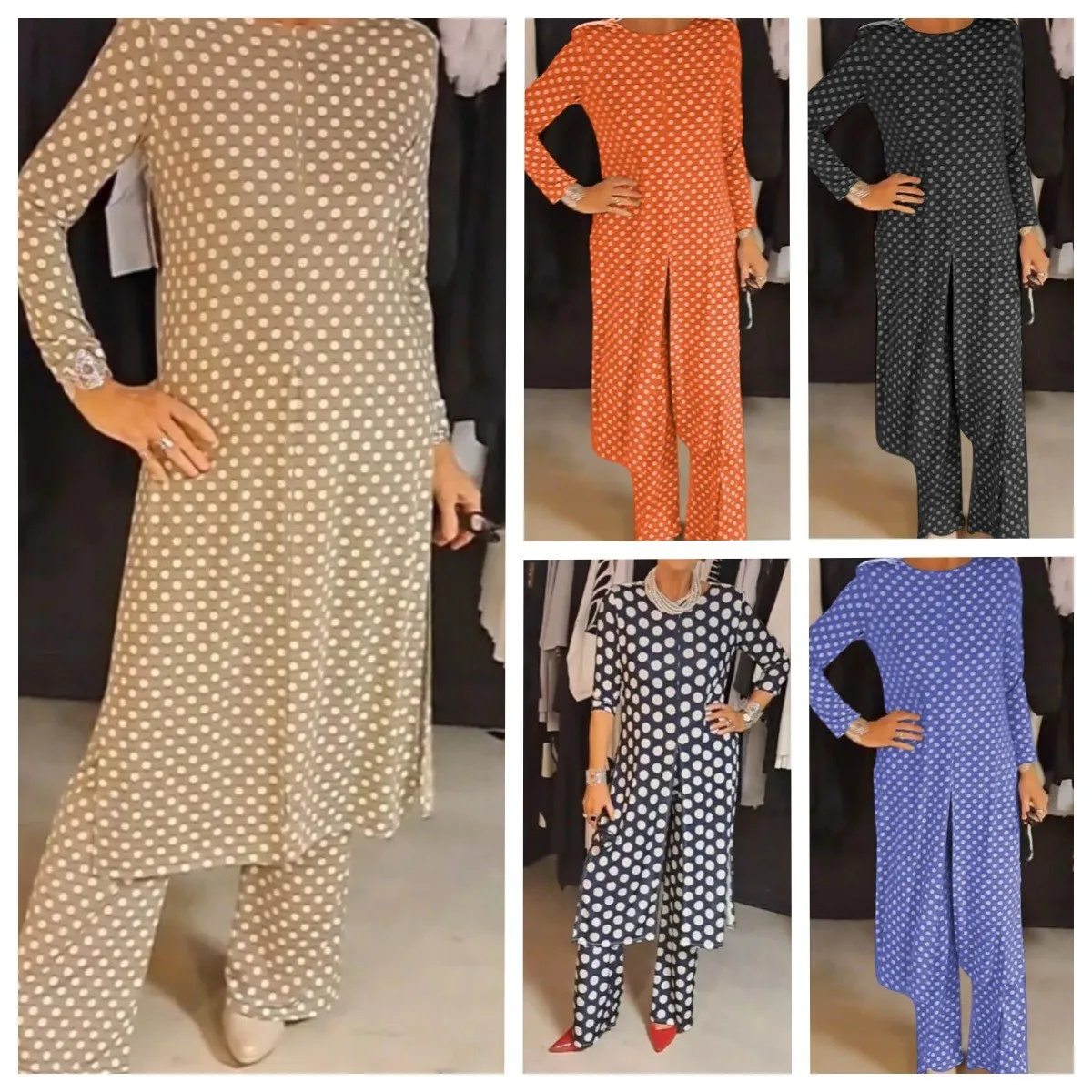 Fall Women's Clothing Polka Dot Long Sleeve Split Hem Casual Set For Woman Two Piece Pants Suit Polyester Milk Silk Fabric
Fall Women's Clothing Polka Dot Long Sleeve Split Hem Casual Set For Woman Two Piece Pants Suit Polyester Milk Silk Fabric