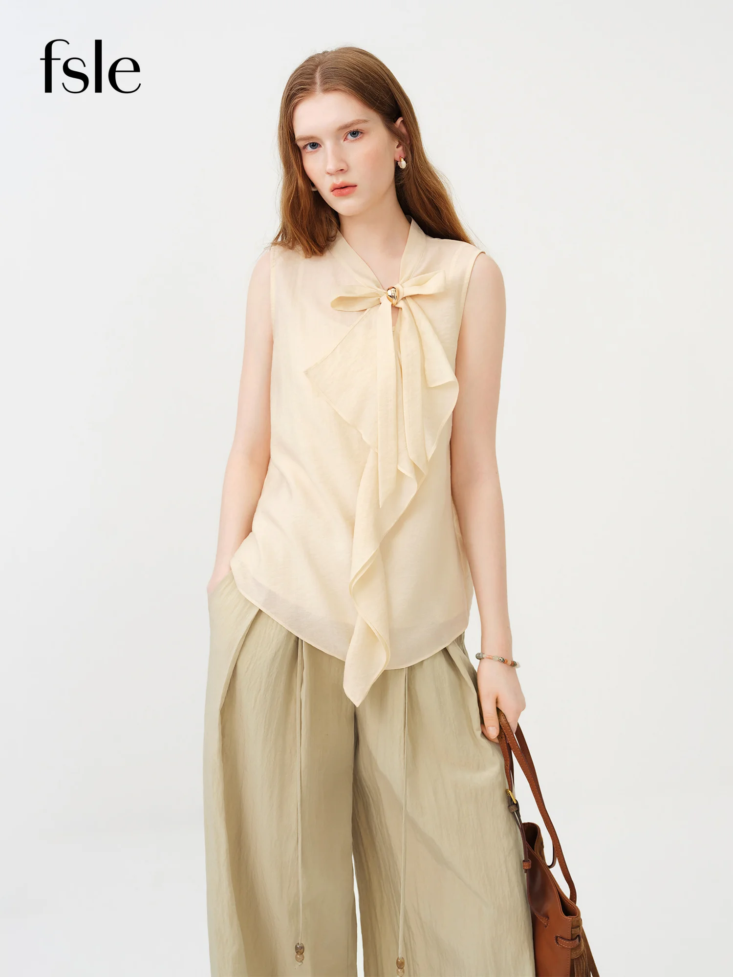 FSLE Women's 2026 Summer New Arrival French Lyocell Stand Bow Collar Blouse | Sleeveless Ruffled Tie Detail Elegant Casual Top
FSLE Women's 2026 Summer New Arrival French Lyocell Stand Bow Collar Blouse | Sleeveless Ruffled Tie Detail Elegant Casual Top