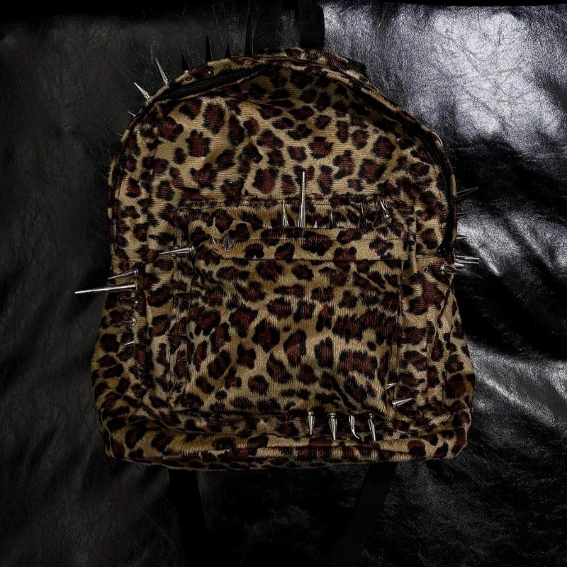 Opium punk vision rivet piercing piercing primary color leopard print backpack, subculture 
Opium punk vision rivet piercing piercing primary color leopard print backpack, subculture