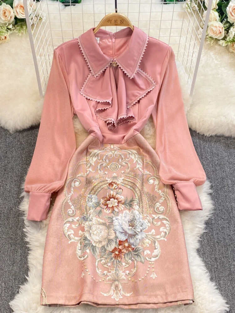 New Women Vintage Elegant Pink Bodycon Dresses Spring Autumn Long Sleeved Lapel Party Vacation Short Dress Vestidos
New Women Vintage Elegant Pink Bodycon Dresses Spring Autumn Long Sleeved Lapel Party Vacation Short Dress Vestidos