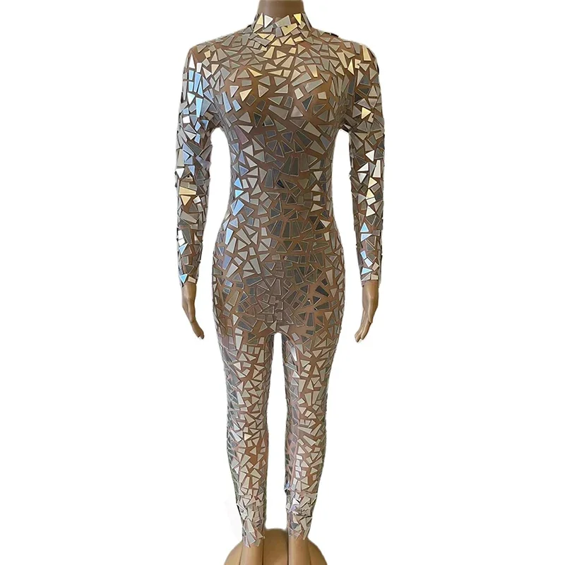 Women Sexy Stage Silver Mirror Black Nude Mesh Jumpsuit Dance Costume Birthday Performance Bodysuit Nightclub Dj Dance Jumpsuit
Women Sexy Stage Silver Mirror Black Nude Mesh Jumpsuit Dance Costume Birthday Performance Bodysuit Nightclub Dj Dance Jumpsuit