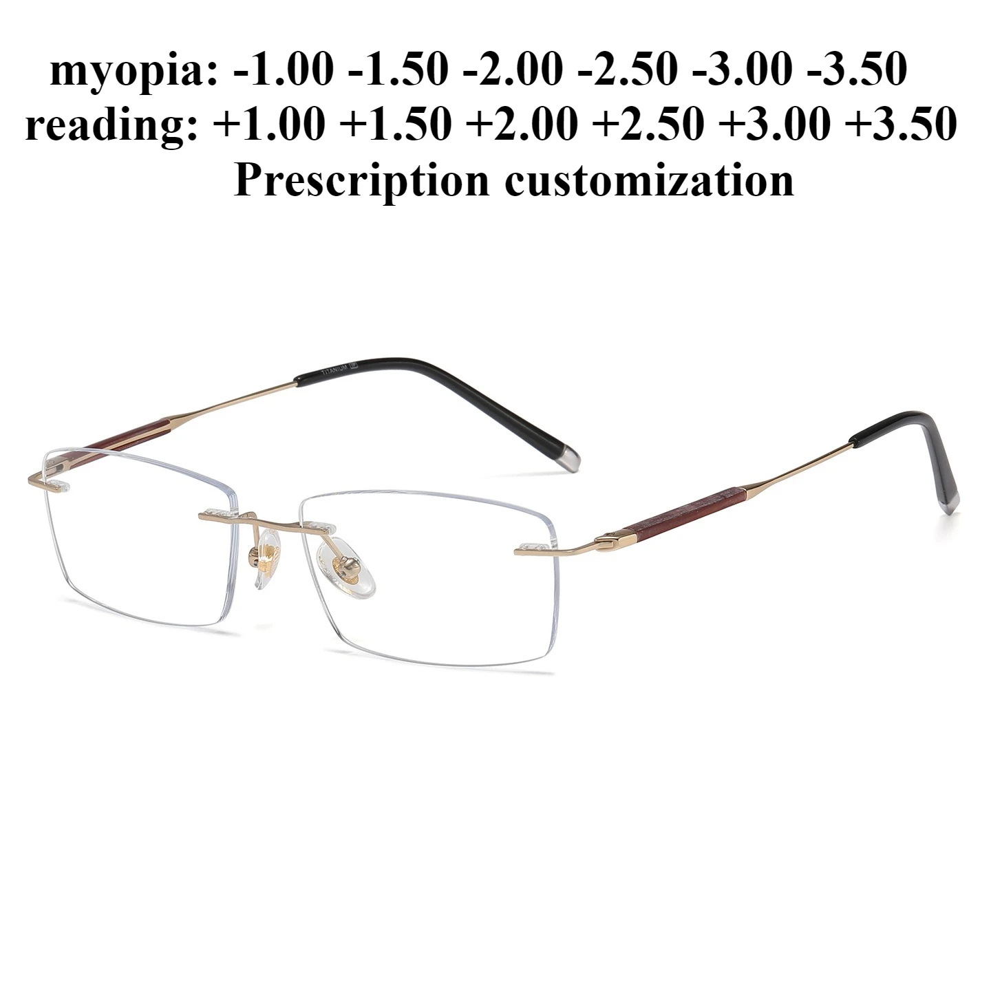 55mm New High-Quality Pure Titanium Men Rimless Prescription Glasses Frame Anti-Blue Light Reading Glasses with Red Wood Temples
55mm New High-Quality Pure Titanium Men Rimless Prescription Glasses Frame Anti-Blue Light Reading Glasses with Red Wood Temples