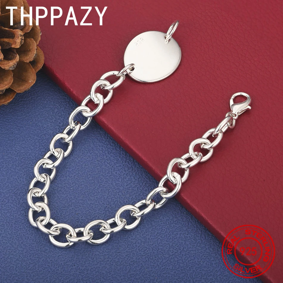 THPPAZY 925 Sterling Silver Round Pendant Bracelet Trendy Simple Men Jewelry Women Fashion Party Anniversary Birthday Gift
THPPAZY 925 Sterling Silver Round Pendant Bracelet Trendy Simple Men Jewelry Women Fashion Party Anniversary Birthday Gift