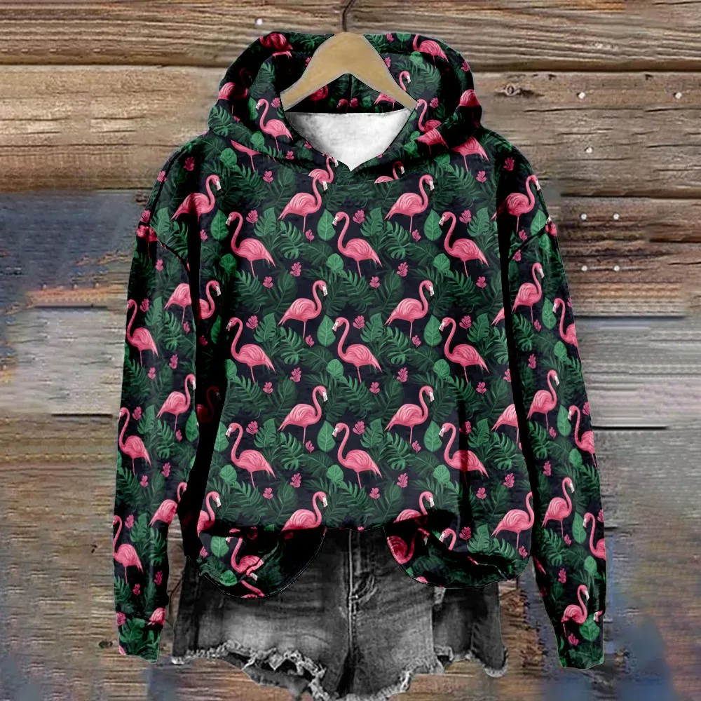 Tropical Flamingo Print Hoodie Women Men Pink & Green Palm Leaves Graphic Sweatshirt Black Hooded Casual Streetwear Pullover
Tropical Flamingo Print Hoodie Women Men Pink & Green Palm Leaves Graphic Sweatshirt Black Hooded Casual Streetwear Pullover