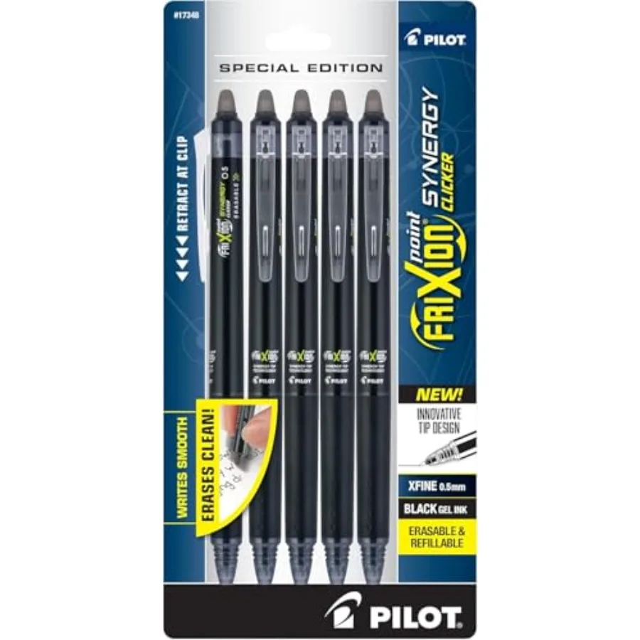 FriXion Synergy Clicker Erasable, Refillable, Retractable Gel Ink Pens, Extra Fine Point 0.5 mm, Pack of 5, Black Ink, FriXion
FriXion Synergy Clicker Erasable, Refillable, Retractable Gel Ink Pens, Extra Fine Point 0.5 mm, Pack of 5, Black Ink, FriXion