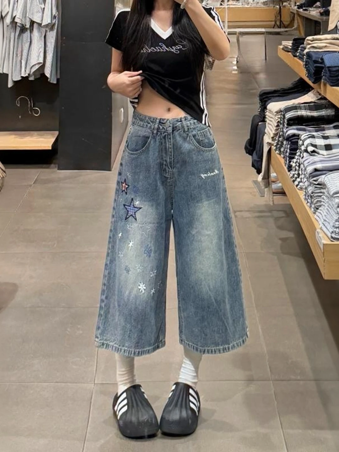 Retro Star Print Denim Wide Leg Straight Cut Summer Jeans High Waist Loose Fit Women's plus Size Pants High Waist Trousers
Retro Star Print Denim Wide Leg Straight Cut Summer Jeans High Waist Loose Fit Women's plus Size Pants High Waist Trousers