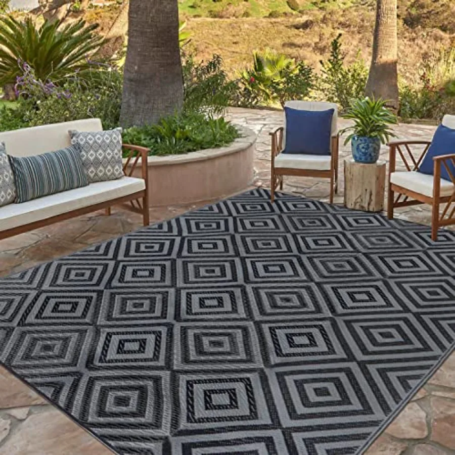 Reversible Mats for Patio, Plastic Straw Modern Area Rug in Diamond Black Grey, Outdoor Floor Mat for RV, Backyard, Deck, Picni
Reversible Mats for Patio, Plastic Straw Modern Area Rug in Diamond Black Grey, Outdoor Floor Mat for RV, Backyard, Deck, Picni