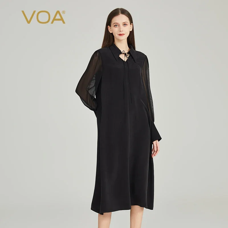 (Эксклюзивная скидка для фанатов) VOA Высококачественные шелковые черные платья с отложным воротником Женское свободное платье из жоржета с длинными рукавами AE1982
(Эксклюзивная скидка для фанатов) VOA Высококачественные шелковые черные платья с отложным воротником Женское свободное платье из жоржета с длинными рукавами AE1982