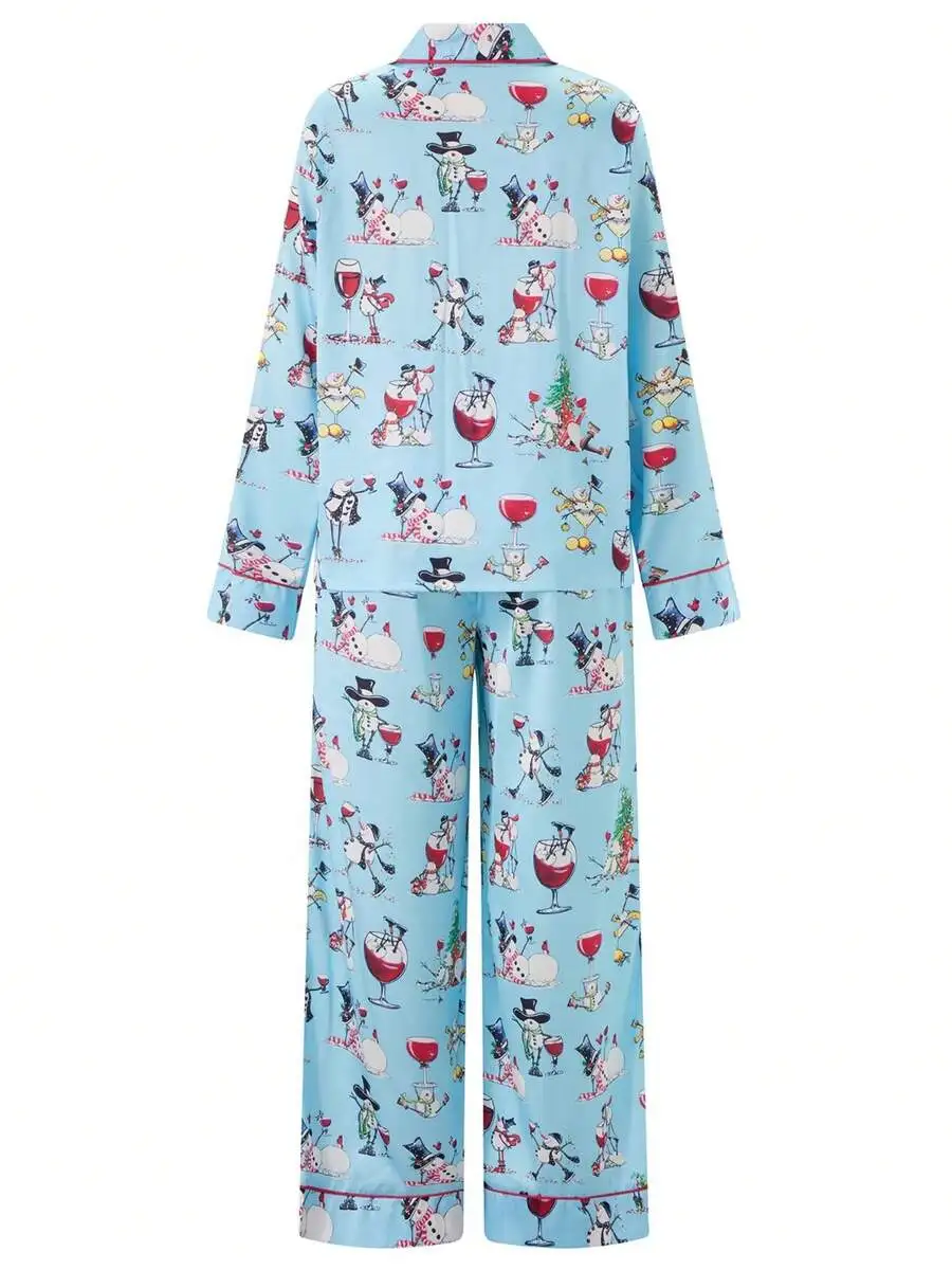 Womens Christmas Snowman Print Pajama Set Long Sleeve Button Up Shirt And Loose Pants Sleepwear
Womens Christmas Snowman Print Pajama Set Long Sleeve Button Up Shirt And Loose Pants Sleepwear