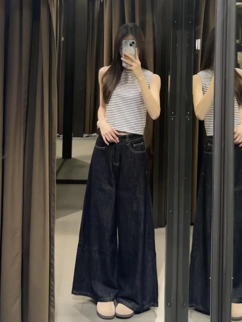 Deep Blue Retro High Waist Wide Leg Jeans Women's Summer Loose Fit Slimming Floor-Length Pants Casual Straight Leg Trousers
Deep Blue Retro High Waist Wide Leg Jeans Women's Summer Loose Fit Slimming Floor-Length Pants Casual Straight Leg Trousers