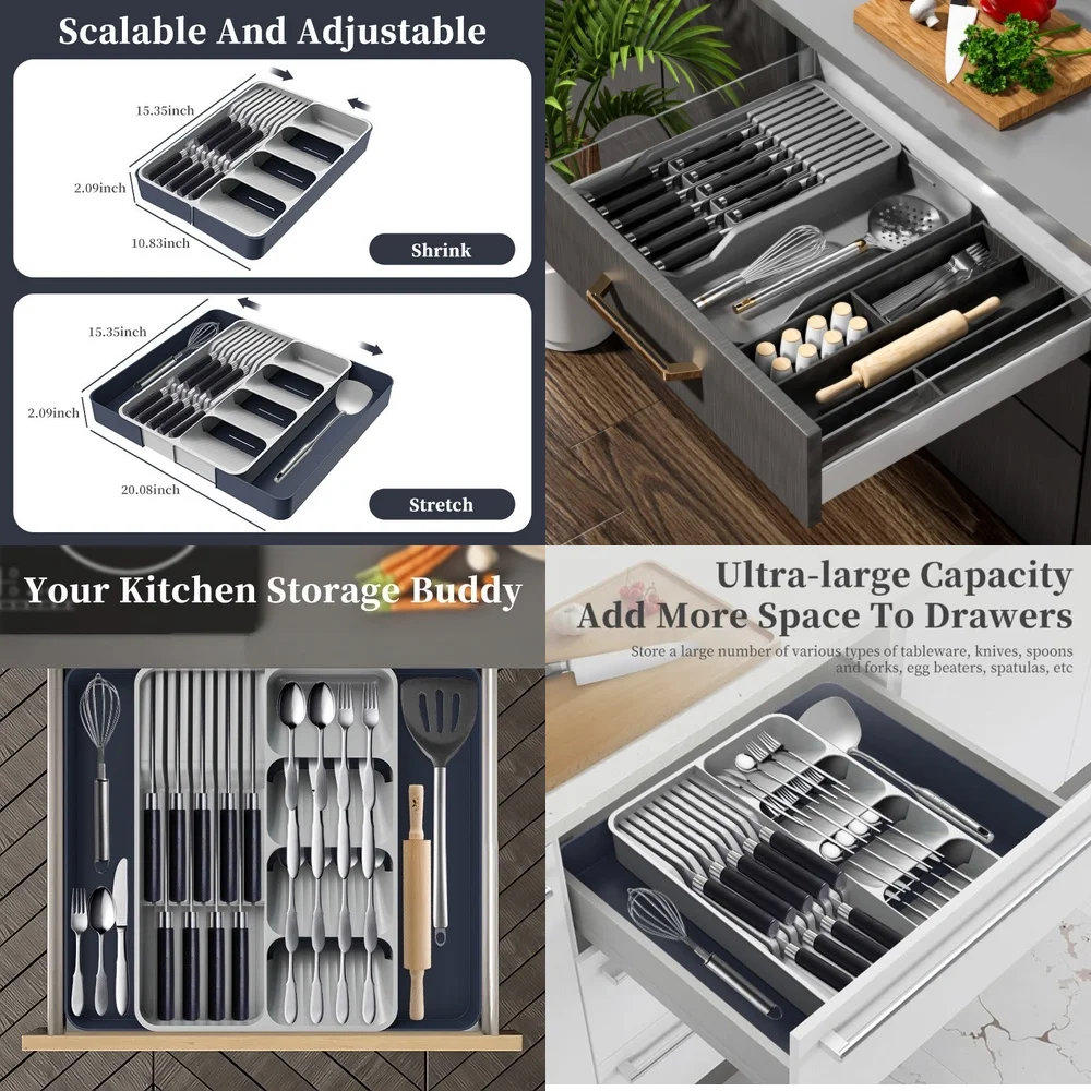 Расширяемый органайзер для кухонной утвари, поднос, стеллаж для хранения столовых приборов, ящик для столовых приборов, разделитель, держатель для кухонных инструментов, место
Расширяемый органайзер для кухонной утвари, поднос, стеллаж для хранения столовых приборов, ящик для столовых приборов, разделитель, держатель для кухонных инструментов, место