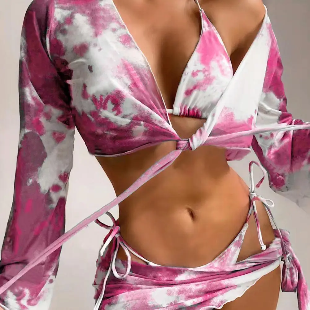 Cover Up Tops Halter Bra Swim Thong Set Trendy Tie-dye Bikini Sets Sexy Swimwear with Long Sleeve Cover Up Tops for Women's 비키니
Cover Up Tops Halter Bra Swim Thong Set Trendy Tie-dye Bikini Sets Sexy Swimwear with Long Sleeve Cover Up Tops for Women's 비키니