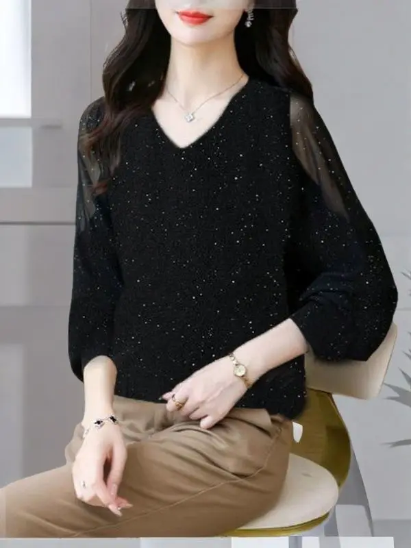 2025 New Autumn Women Loose and Bright Silk Style Casual and Slim Base Top 
2025 New Autumn Women Loose and Bright Silk Style Casual and Slim Base Top