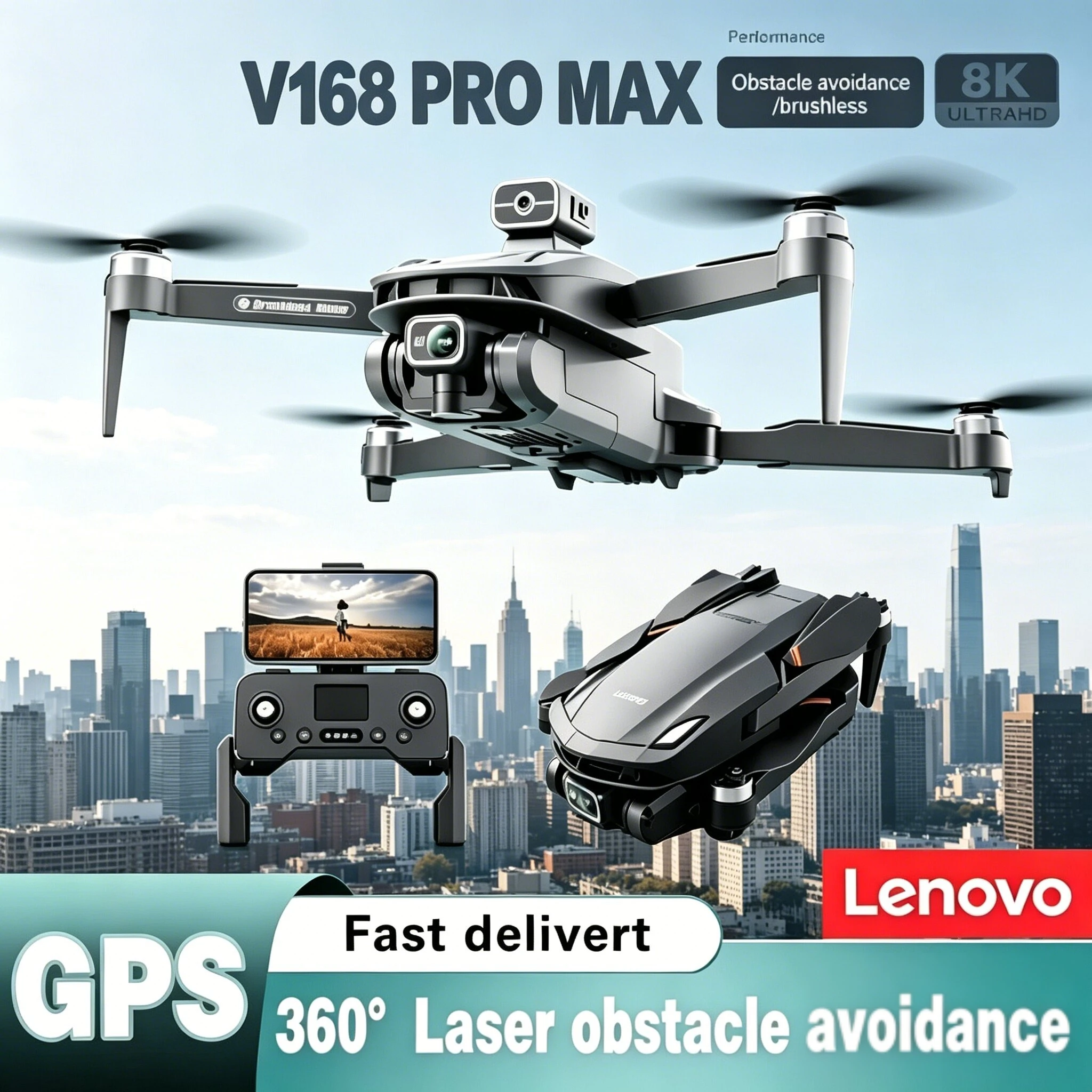 Lenovo V168 Drone 4K Professinal Three Camera 8K Wide Angle Optical GPS Localization Four-way Obstacle Avoidance Quadcopter
Lenovo V168 Drone 4K Professinal Three Camera 8K Wide Angle Optical GPS Localization Four-way Obstacle Avoidance Quadcopter