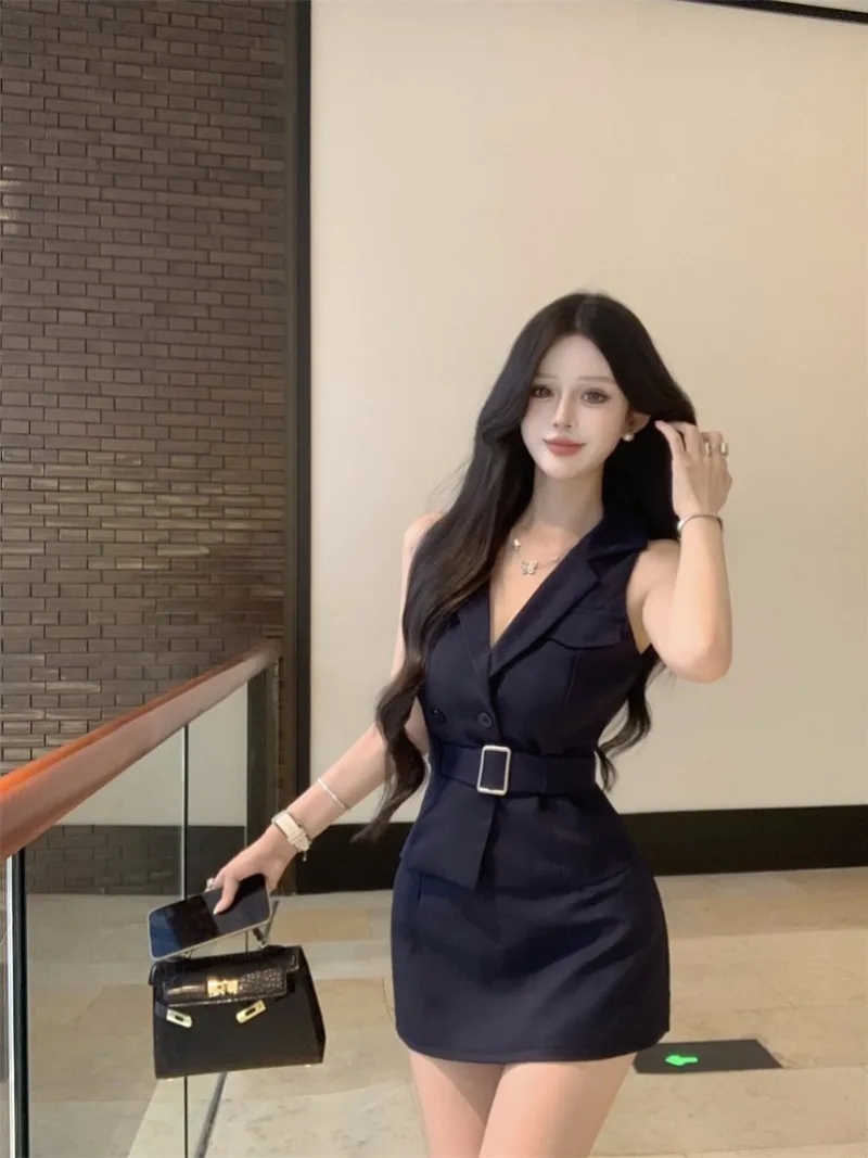 Gothiscyn Office Lady Set Women's Summer Navy Blue Belt Slim Fit Vest High Waisted A-line Skirt Two-piece Set Female Clothes
Gothiscyn Office Lady Set Women's Summer Navy Blue Belt Slim Fit Vest High Waisted A-line Skirt Two-piece Set Female Clothes