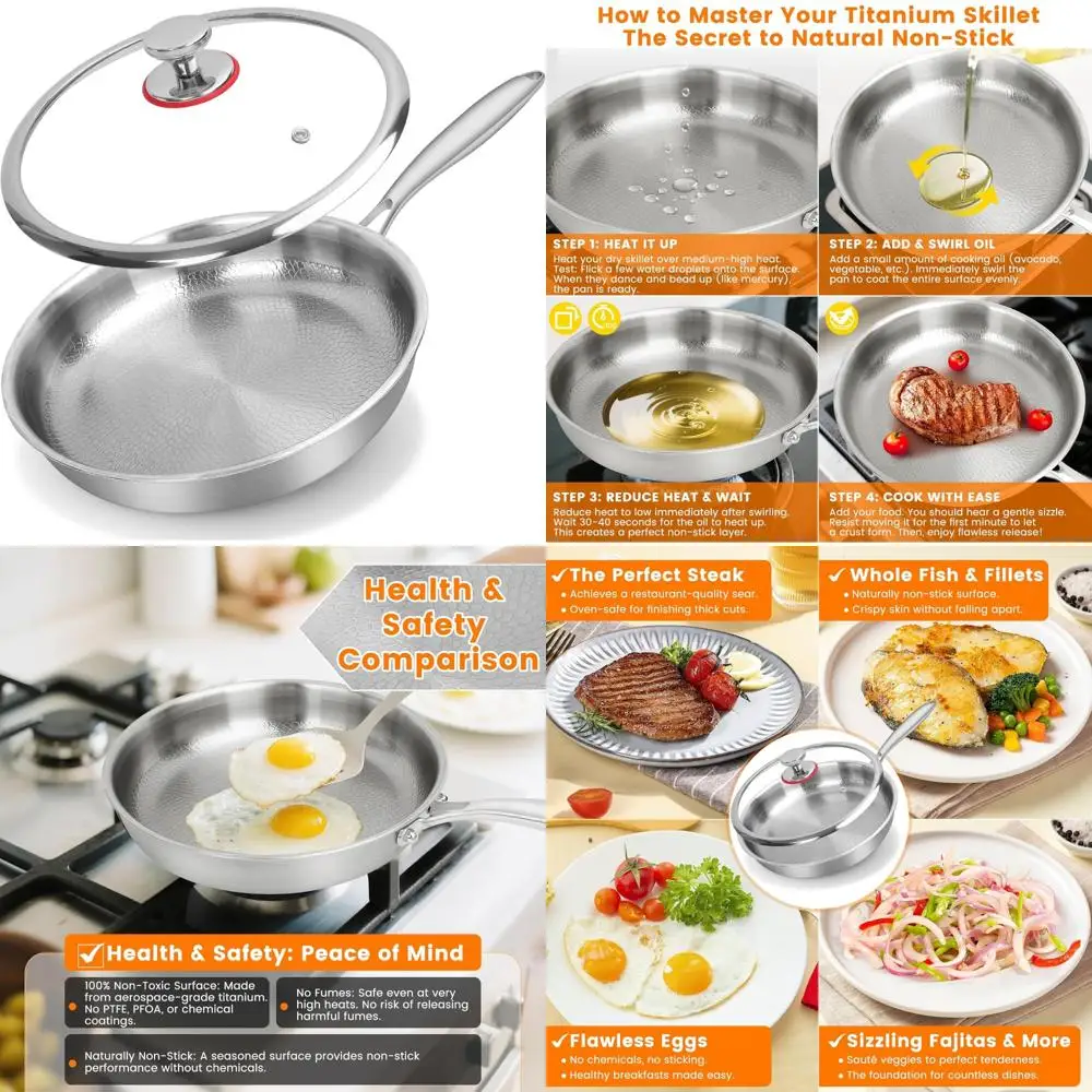 11,02-дюймовая титановая сковорода с антипригарным покрытием и крышкой — устойчивая к царапинам, нагревательная посуда для всех кухонь
11,02-дюймовая титановая сковорода с антипригарным покрытием и крышкой — устойчивая к царапинам, нагревательная посуда для всех кухонь