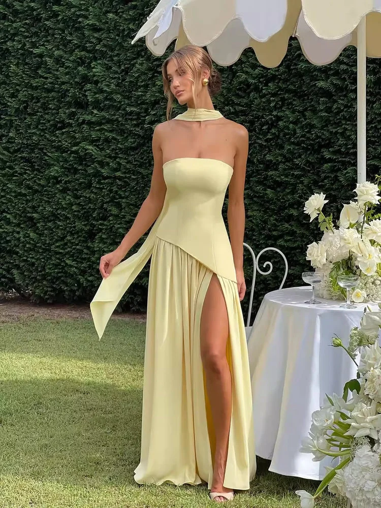 Off Shoulder High Waist Irregular Slit Strapless Maxi Dress Luxury Elegant Solid Evening Dresses Prom Birthday Short Party 2026
Off Shoulder High Waist Irregular Slit Strapless Maxi Dress Luxury Elegant Solid Evening Dresses Prom Birthday Short Party 2026