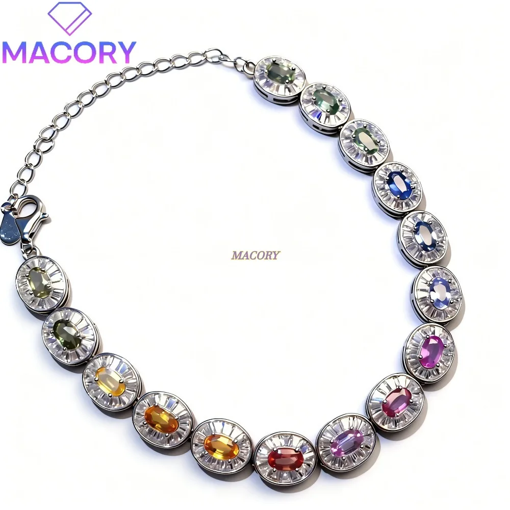 Natural Colored Sapphire 925 Silver Bracelet Women's Luxury Jewelry Accessories Valentine's Day Christmas Anniversary Gift
Natural Colored Sapphire 925 Silver Bracelet Women's Luxury Jewelry Accessories Valentine's Day Christmas Anniversary Gift