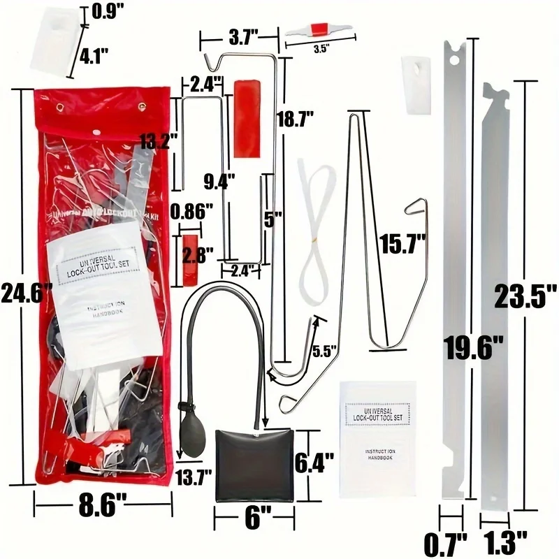 14 Professional Auto Tools - Automotive Emergency Repair Tool Kit - Automotive Lock Tool Kit - S-type Hook Air Wedge Bag Pump with Thin Rod And Wide Rods Ideal for Car Enthusiasts And DIY Home Repairs
14 Professional Auto Tools - Automotive Emergency Repair Tool Kit - Automotive Lock Tool Kit - S-type Hook Air Wedge Bag Pump with Thin Rod And Wide Rods Ideal for Car Enthusiasts And DIY Home Repairs