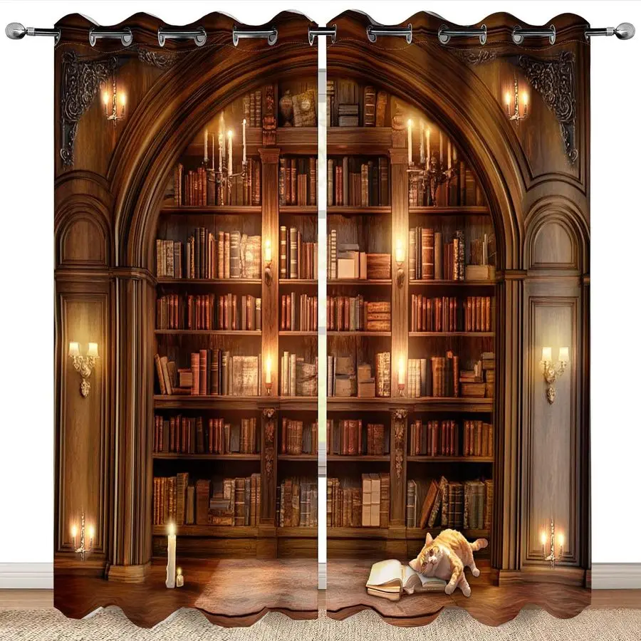 Vintage Bookshelf Blackout Curtains Library Book Bookcase Cat Candle Decor Women Men Boys Girls Bedroom Study Classroom Living R
Vintage Bookshelf Blackout Curtains Library Book Bookcase Cat Candle Decor Women Men Boys Girls Bedroom Study Classroom Living R