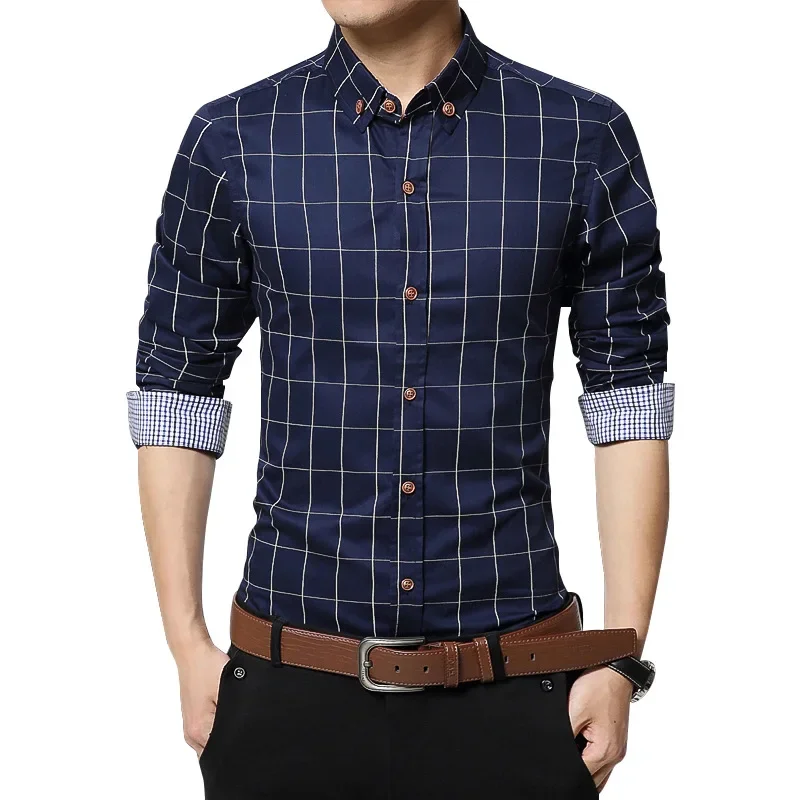 brand Men dress shirts plaid Business mens Work Shirt Casual Cotton Shirts Long Sleeved blouse Fashion slim social Shirts Man
brand Men dress shirts plaid Business mens Work Shirt Casual Cotton Shirts Long Sleeved blouse Fashion slim social Shirts Man