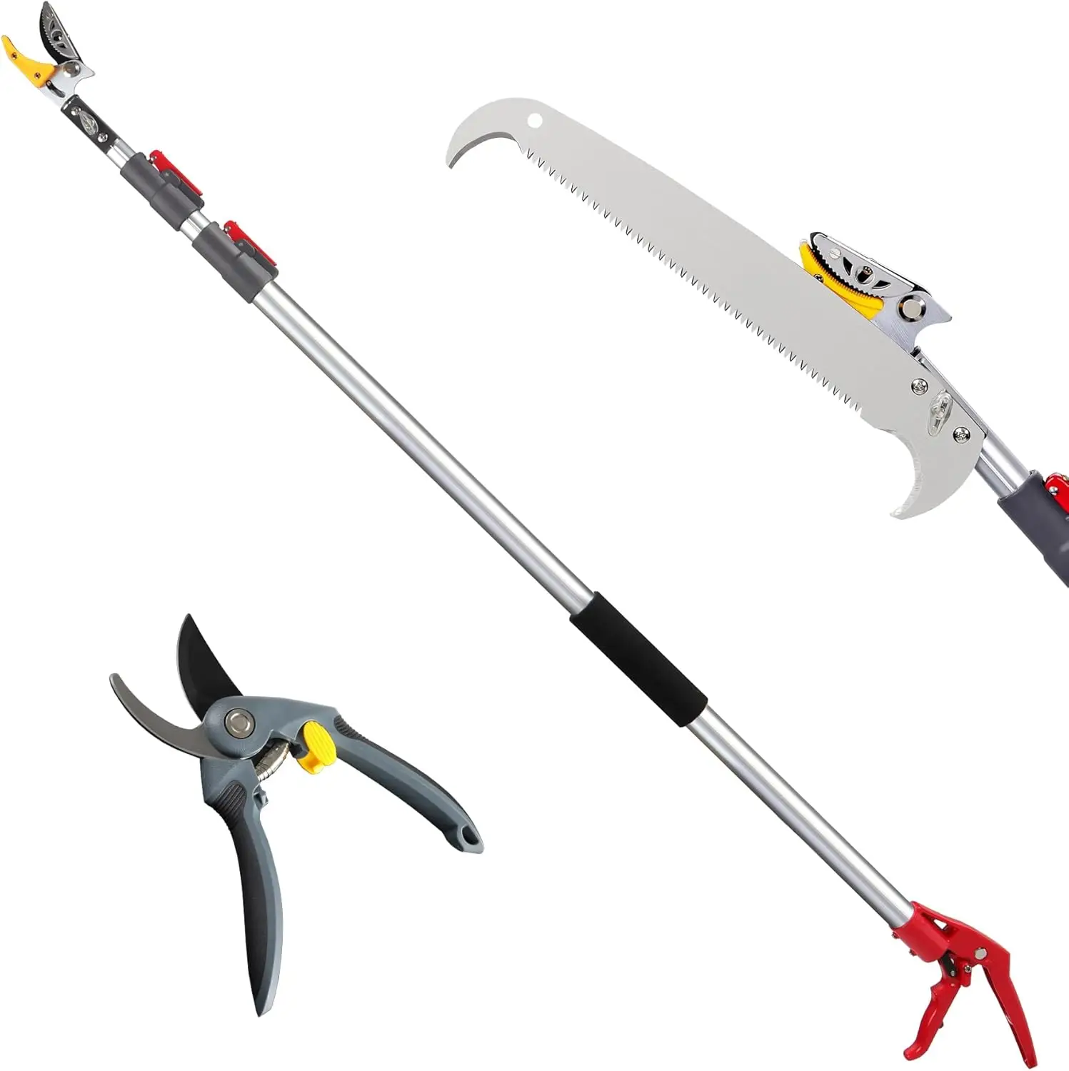 4.6-10ft Extendable Tree Pruner with Pole Saw Pruning Shear, Telescopic Long Handle Tree Trimmer with Cut & Hold Bypass Clippers
4.6-10ft Extendable Tree Pruner with Pole Saw Pruning Shear, Telescopic Long Handle Tree Trimmer with Cut & Hold Bypass Clippers