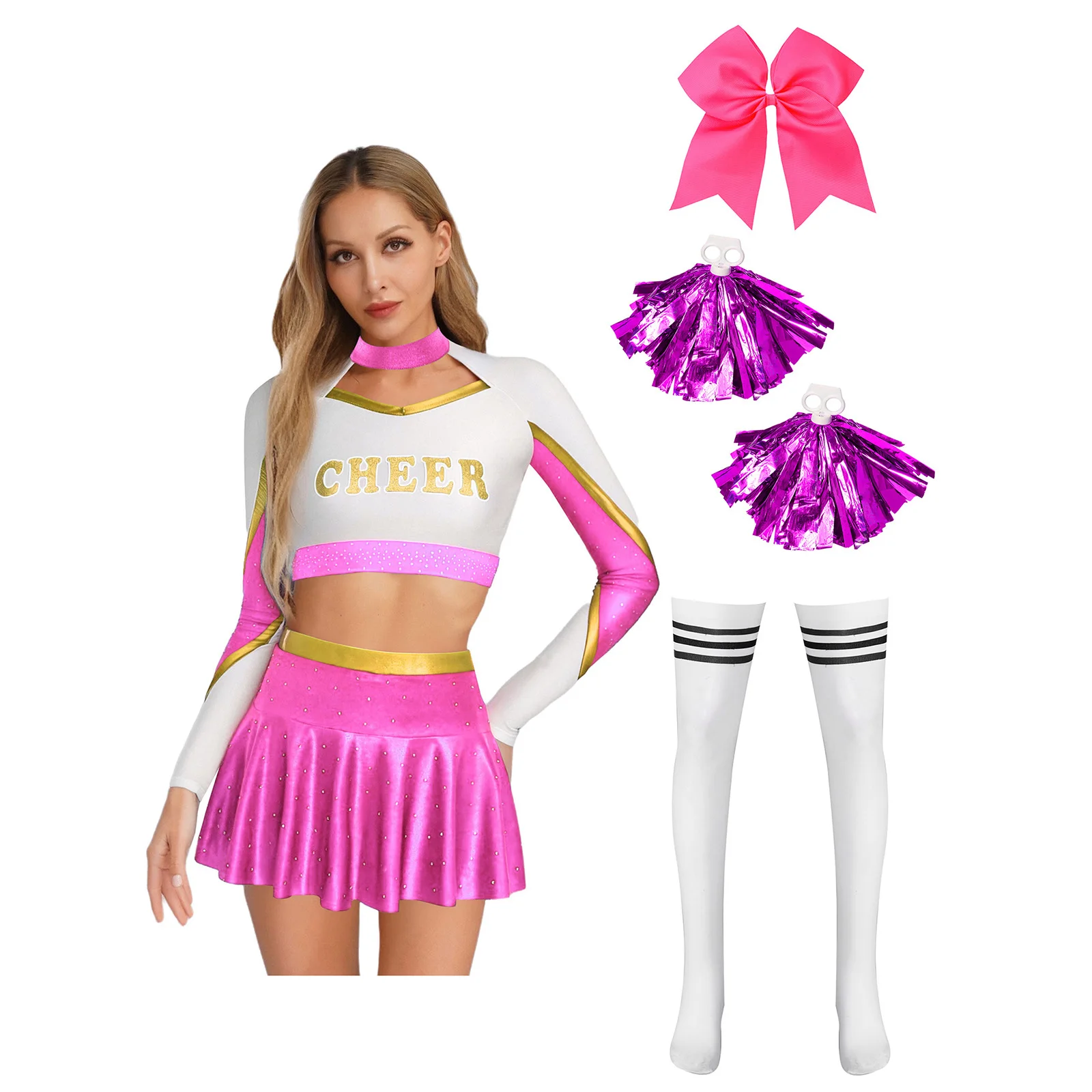 Women Cheerleading Schoolgirls Dresses Cheer Dance Cosplay Outfit Long Sleeve Crop Top And Pleated Skirt Flower Balls Stocks Set
Women Cheerleading Schoolgirls Dresses Cheer Dance Cosplay Outfit Long Sleeve Crop Top And Pleated Skirt Flower Balls Stocks Set