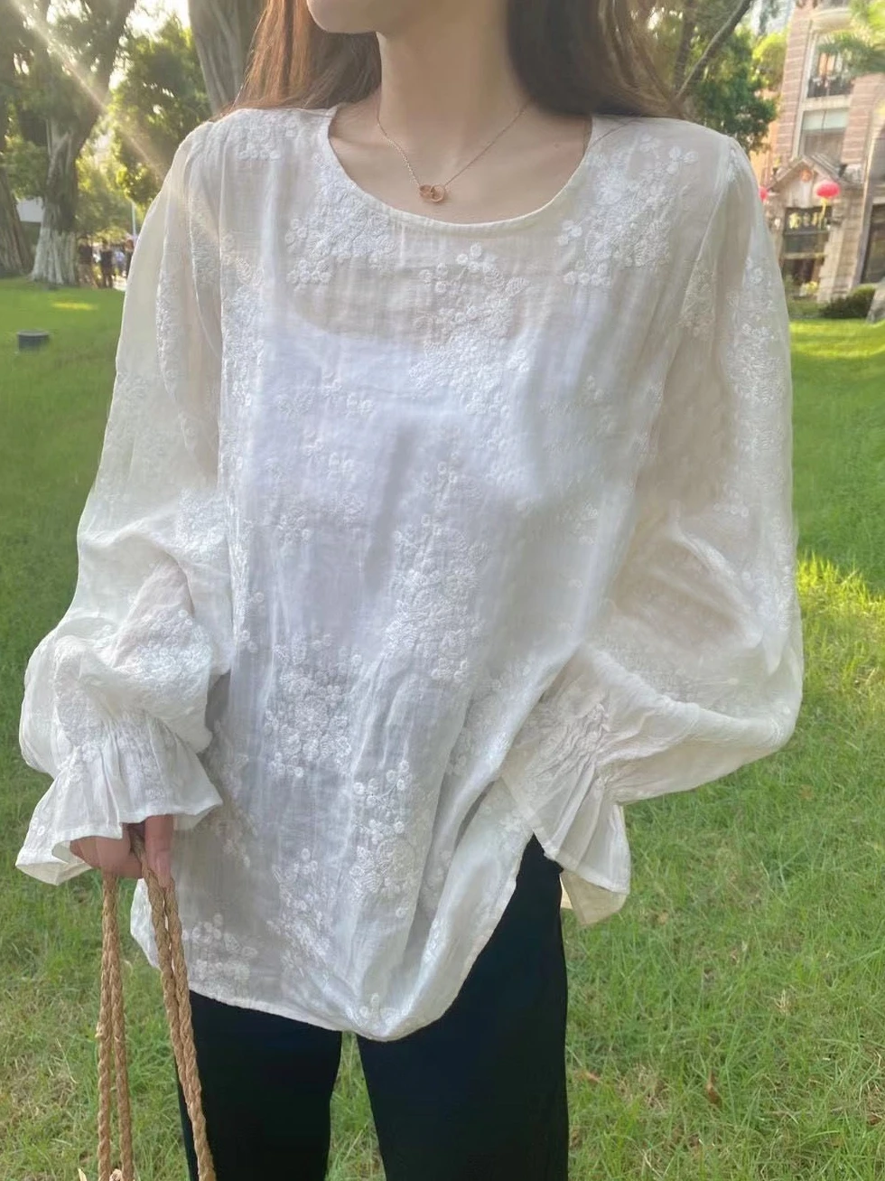 BOLATU Handmade Embroidery Cotton Linen Loose Long Sleeve Shirt Comfortable Korean Style Commute Women's Fashion Top
BOLATU Handmade Embroidery Cotton Linen Loose Long Sleeve Shirt Comfortable Korean Style Commute Women's Fashion Top