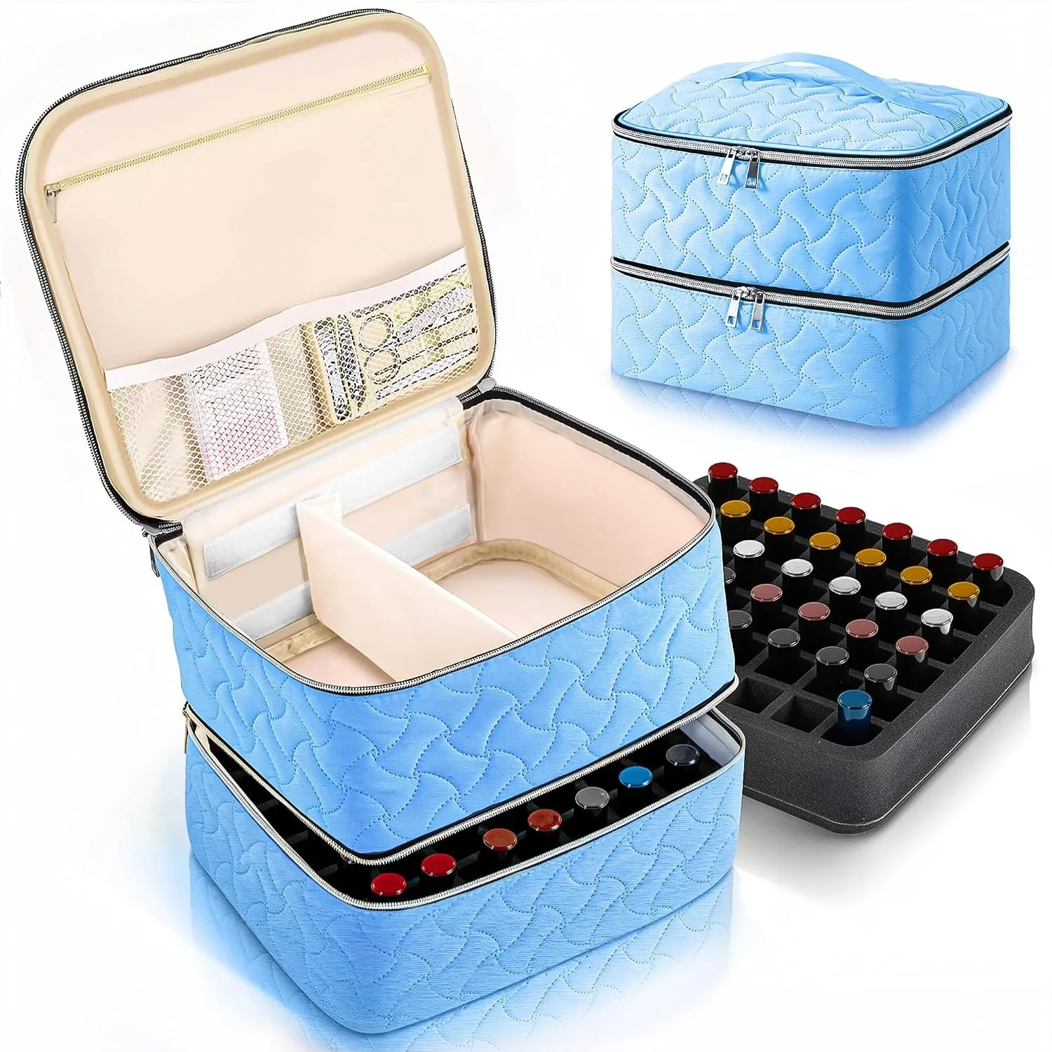 Nail Polish Organizer Case Holds 42 Bottles, Portable Double-Layer Storage Bag with Adjustable Dividers for Manicure Tools
Nail Polish Organizer Case Holds 42 Bottles, Portable Double-Layer Storage Bag with Adjustable Dividers for Manicure Tools