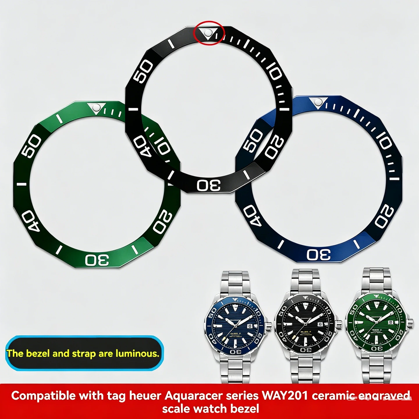43mm dial High Quality Sloping Rhombic Ceramic Luminous Watch Bezel Insert Watches Accessories For TAG Heuer Aquaracer Series
43mm dial High Quality Sloping Rhombic Ceramic Luminous Watch Bezel Insert Watches Accessories For TAG Heuer Aquaracer Series