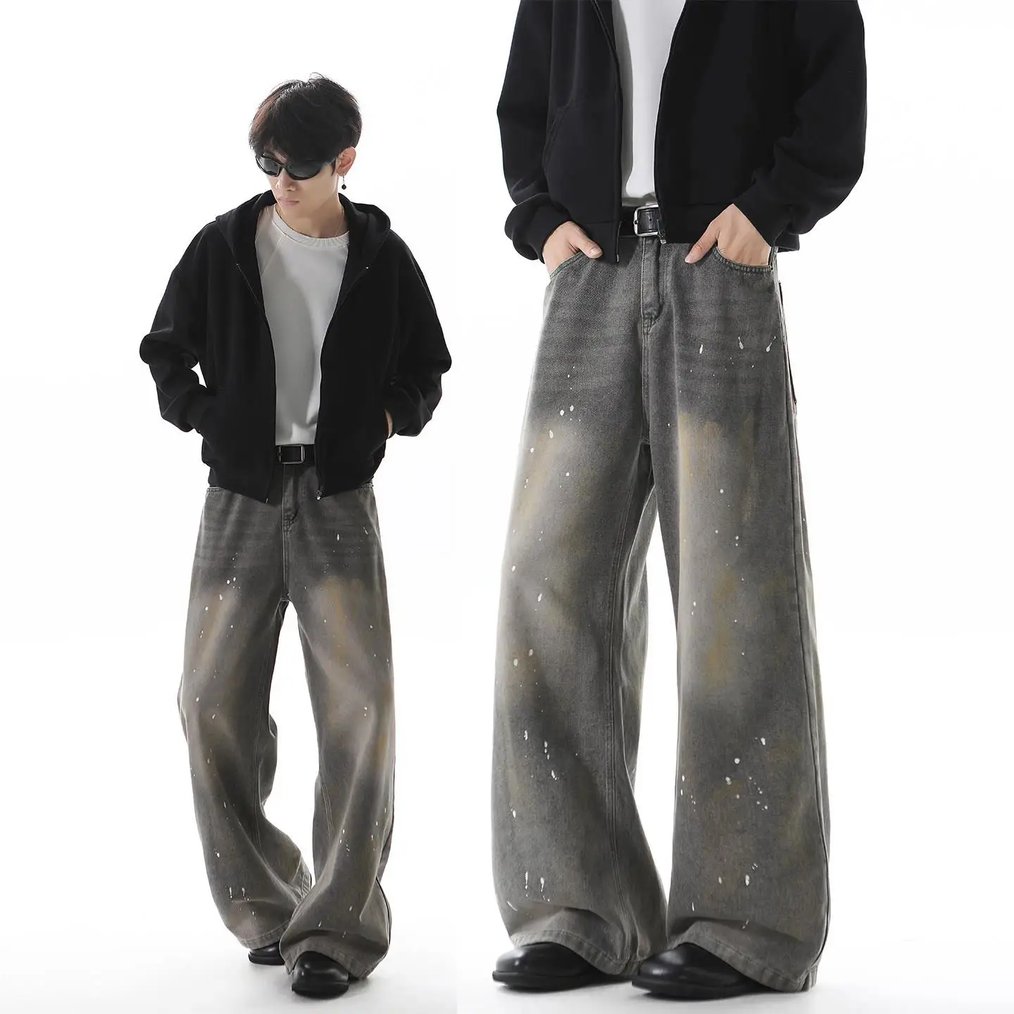 Grey Washed Spray Ink Wide Leg Men's Jeans American Street Loose Retro Straight Casual Long Trousers Slimming Bell Bottoms
Grey Washed Spray Ink Wide Leg Men's Jeans American Street Loose Retro Straight Casual Long Trousers Slimming Bell Bottoms