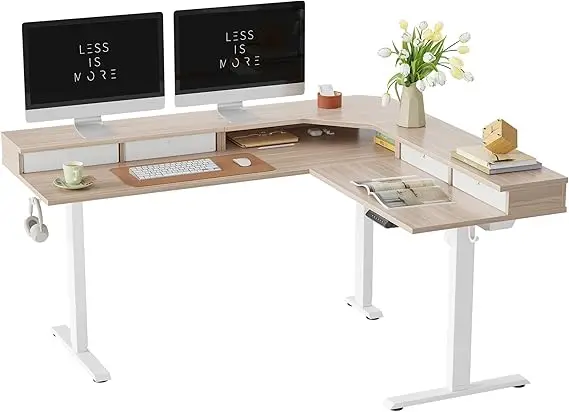 63 Inch L Shaped Desk, Electric Adjustable Height Standing, Gaming Desk L Shape, Black Frame Rustic Brown Top
63 Inch L Shaped Desk, Electric Adjustable Height Standing, Gaming Desk L Shape, Black Frame Rustic Brown Top