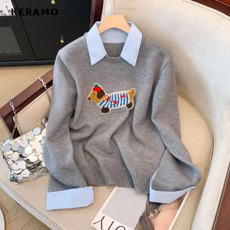 2024 Winter Casual Fake Two pPeces Knit Long Sleeve Pullovers For Women Vintage Patchwork Knitwear Sweater Turn Down Collar Top
2024 Winter Casual Fake Two pPeces Knit Long Sleeve Pullovers For Women Vintage Patchwork Knitwear Sweater Turn Down Collar Top