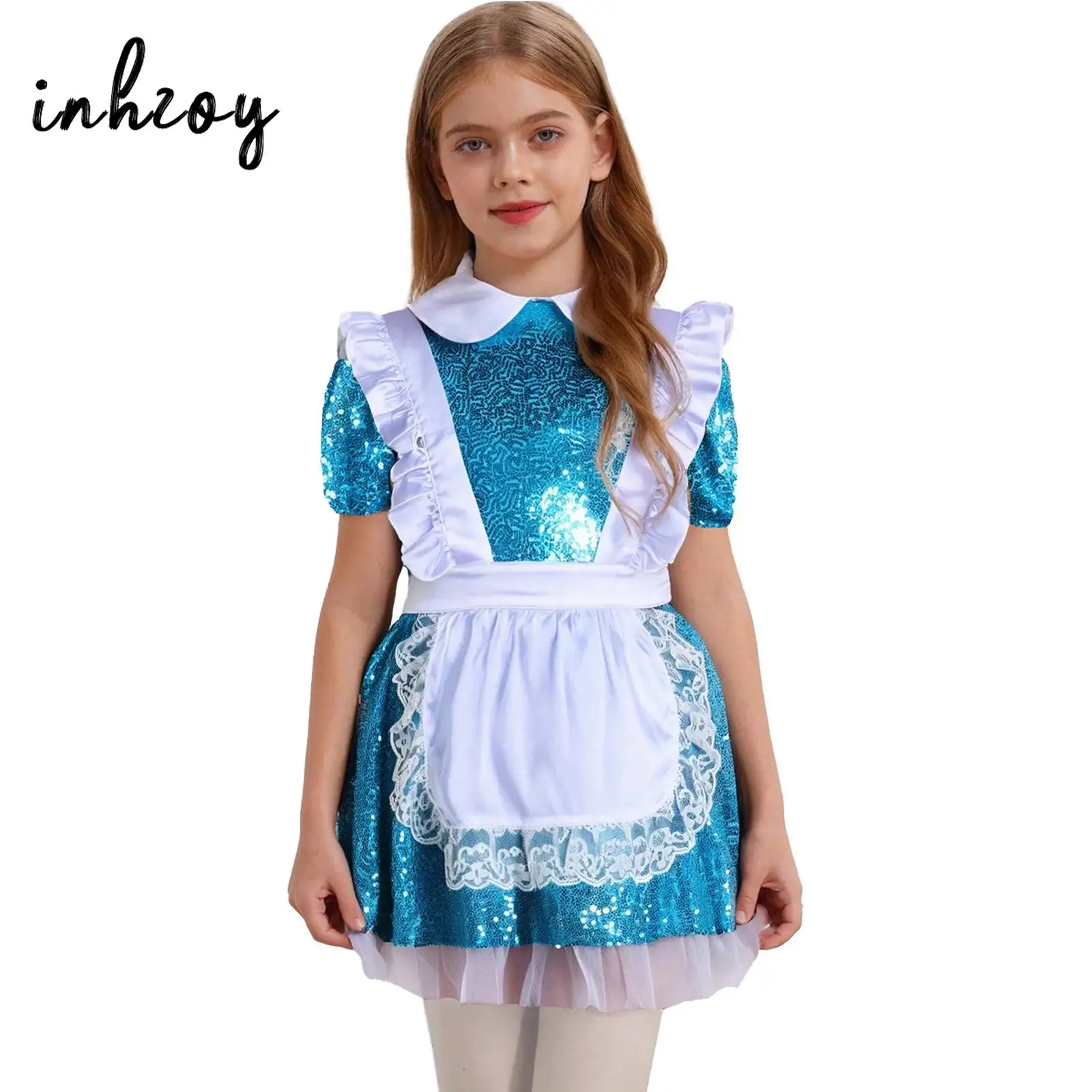 Girls Fantasy Onderland Cosplay Costume Sparkle Sequins Short Sleeve Princess Dress with Apron Halloween Party Outfit
Girls Fantasy Onderland Cosplay Costume Sparkle Sequins Short Sleeve Princess Dress with Apron Halloween Party Outfit