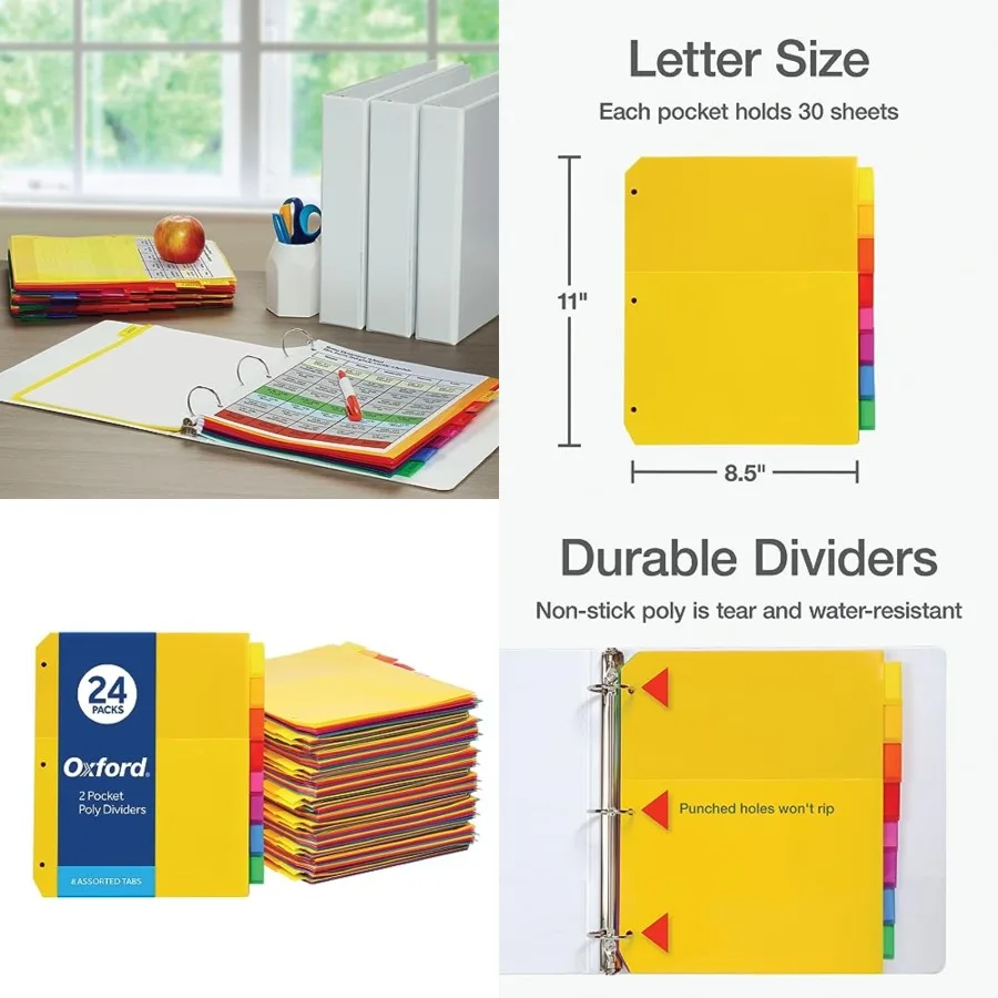 Plastic 2 Pocket Binder Dividers, 8 Tab 1/8 Cut Tab Dividers, Large Multicolor Binder Tabs, Letter Size, of 8 Dividers 896
Plastic 2 Pocket Binder Dividers, 8 Tab 1/8 Cut Tab Dividers, Large Multicolor Binder Tabs, Letter Size, of 8 Dividers 896
